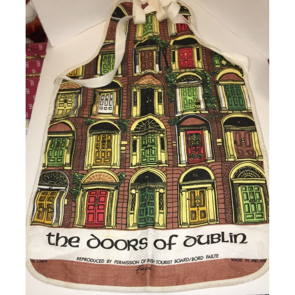 Apron The Doors of Dublin made in Ireland 100% Irish Linen RARE VGUC